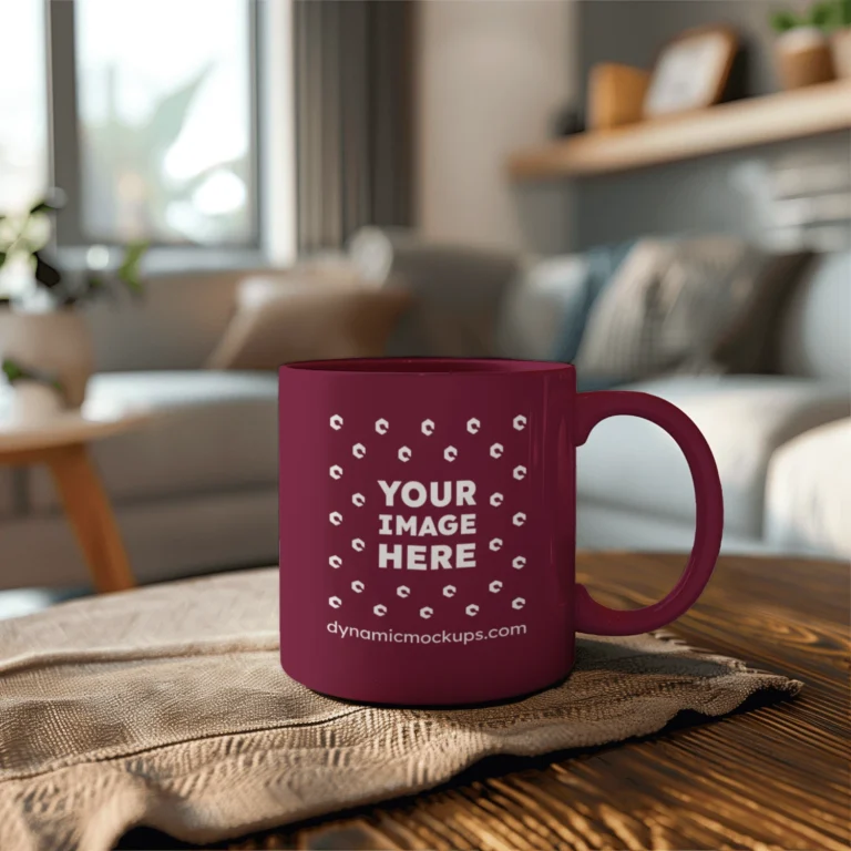 11oz Blank Maroon Ceramic Coffee Mug Mockup Template