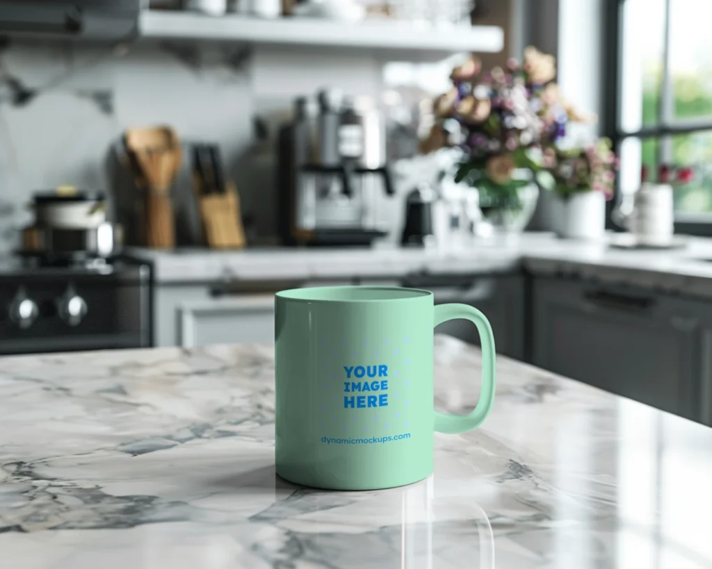 11oz Blank Mint Ceramic Coffee Mug Mockup Template