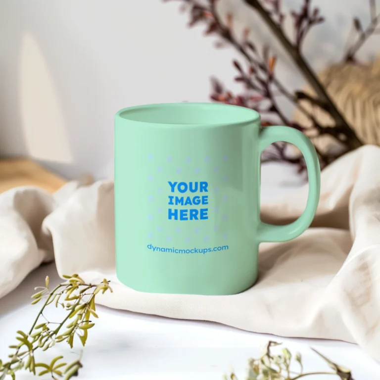 11oz Blank Mint Ceramic Coffee Mug Mockup Template