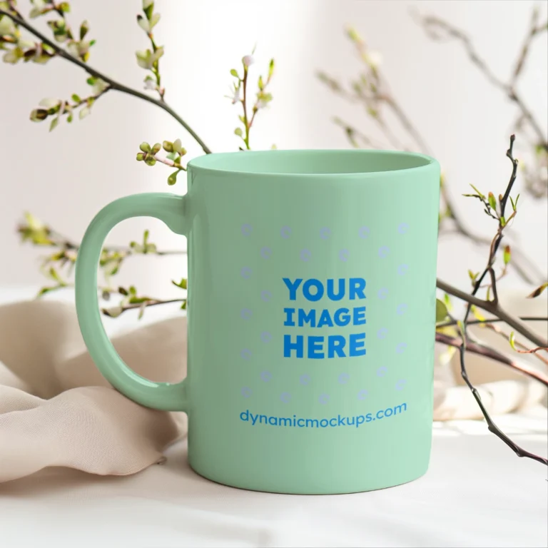 11oz Blank Mint Ceramic Coffee Mug Mockup Template