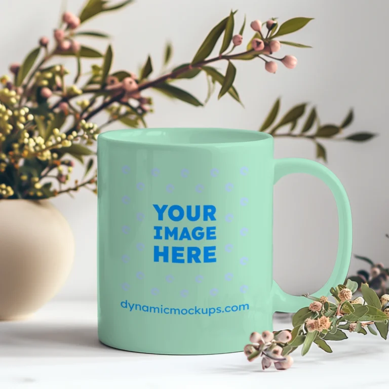11oz Blank Mint Ceramic Coffee Mug Mockup Template