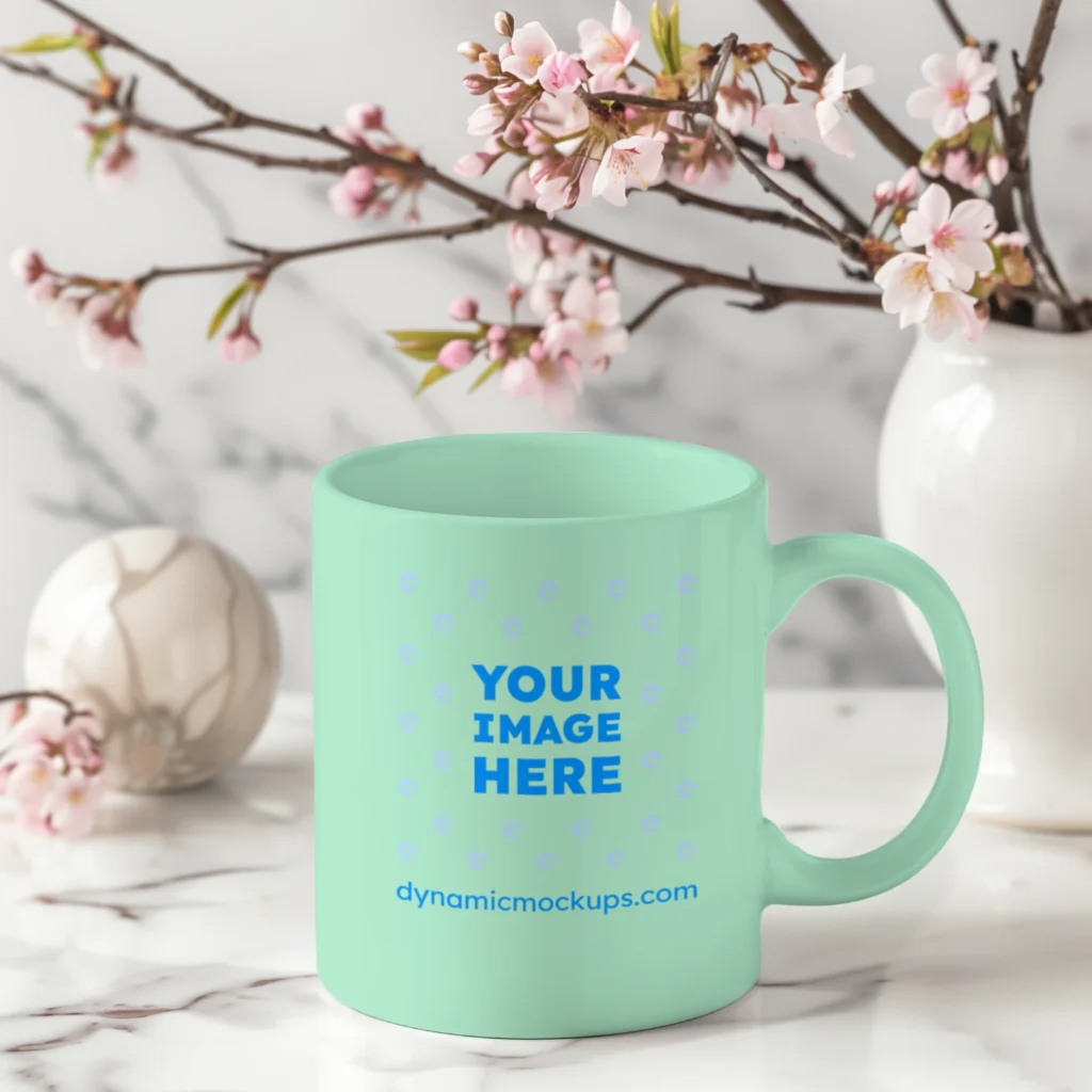 11oz Blank Mint Ceramic Coffee Mug Mockup Template