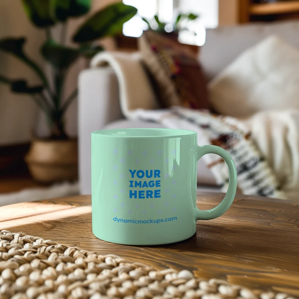 11oz Blank Mint Ceramic Coffee Mug Mockup Template