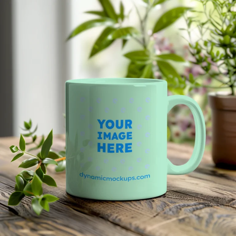 11oz Blank Mint Ceramic Coffee Mug Mockup Template