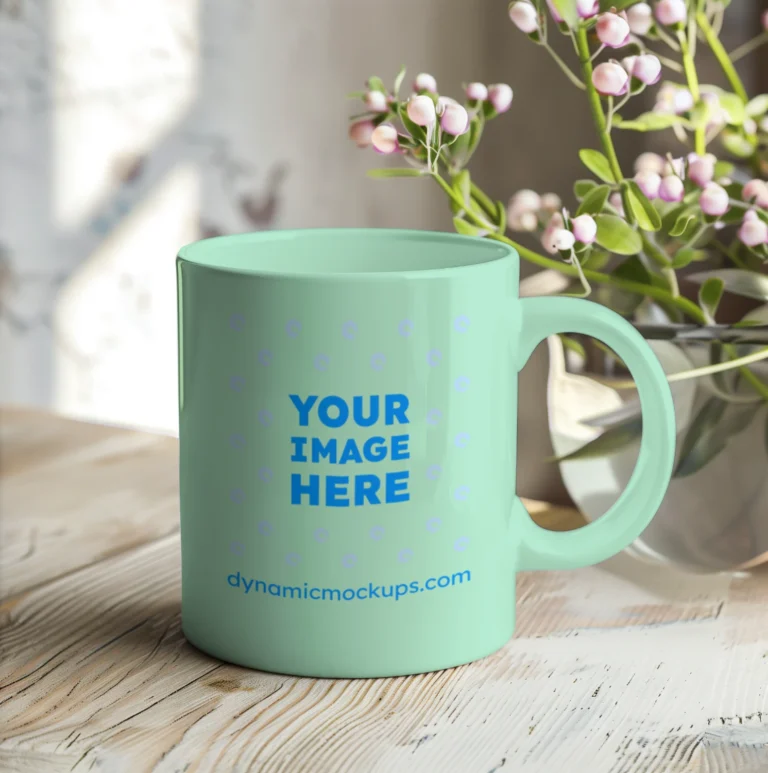 11oz Blank Mint Ceramic Coffee Mug Mockup Template