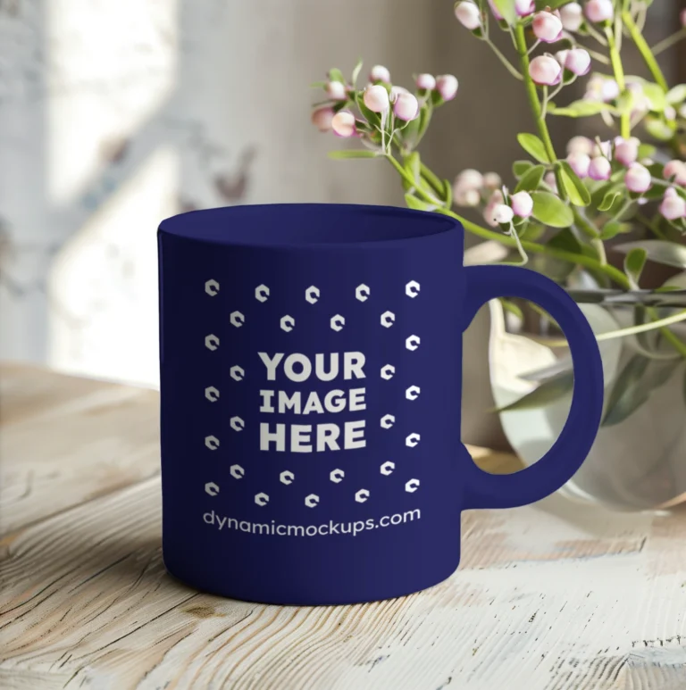 11oz Blank Navy Blue Ceramic Coffee Mug Mockup Template