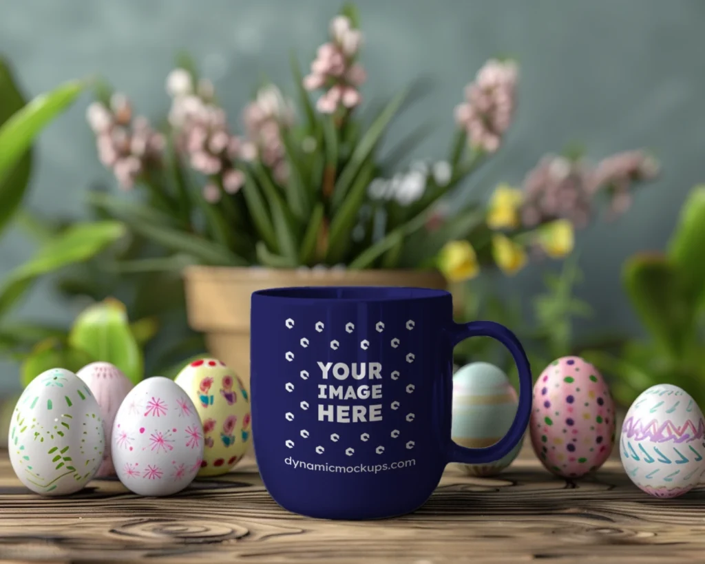 11oz Blank Navy Blue Ceramic Coffee Mug Mockup Template