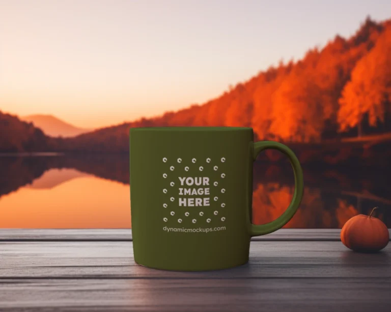 11oz Blank Olive Green Ceramic Coffee Mug Mockup Template