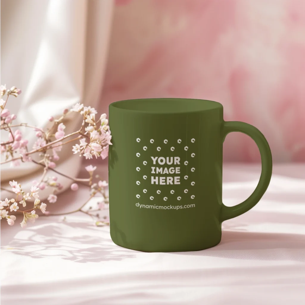 11oz Blank Olive Green Ceramic Coffee Mug Mockup Template