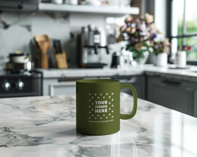 11oz Blank Olive Green Ceramic Coffee Mug Mockup Template