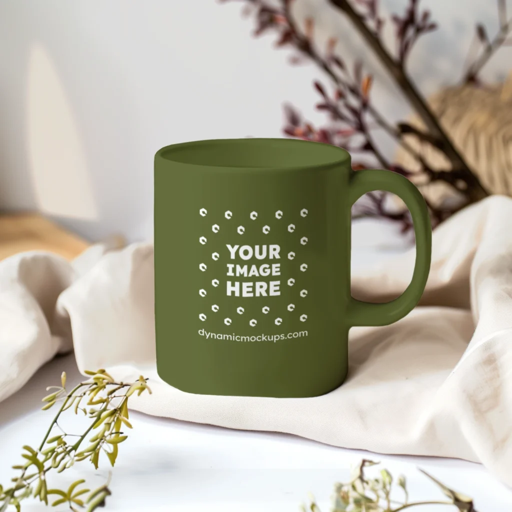 11oz Blank Olive Green Ceramic Coffee Mug Mockup Template