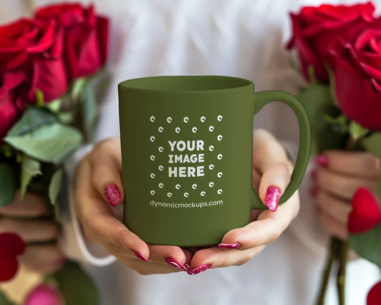11oz Blank Olive Green Ceramic Coffee Mug Mockup Template