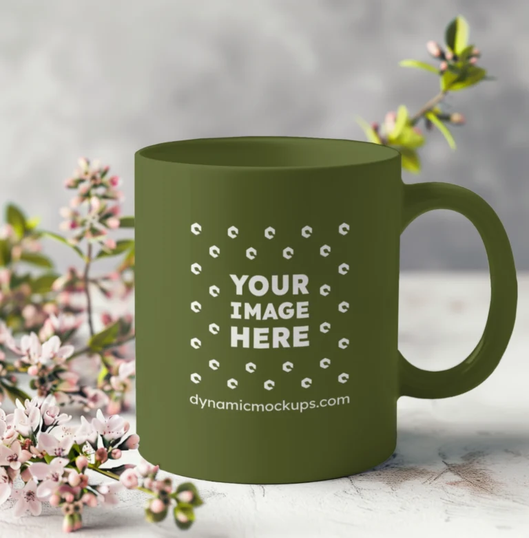 11oz Blank Olive Green Ceramic Coffee Mug Mockup Template