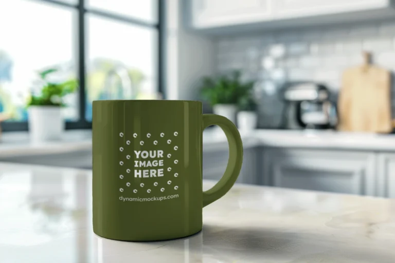 11oz Blank Olive Green Ceramic Coffee Mug Mockup Template