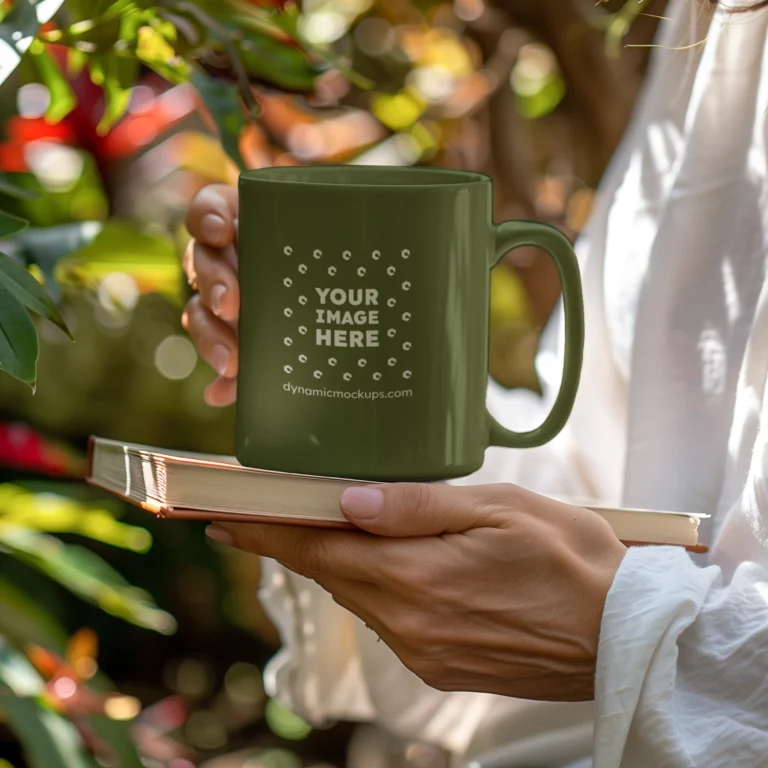 11oz Blank Olive Green Ceramic Coffee Mug Mockup Template
