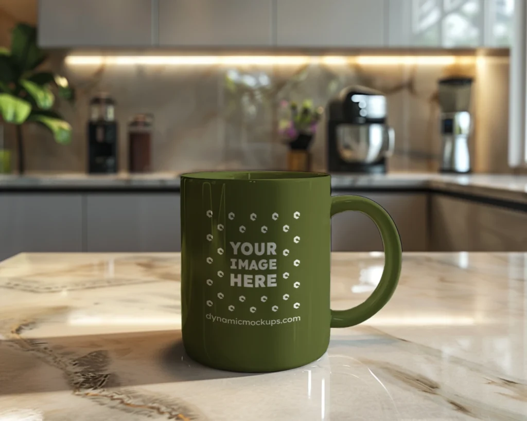 11oz Blank Olive Green Ceramic Coffee Mug Mockup Template