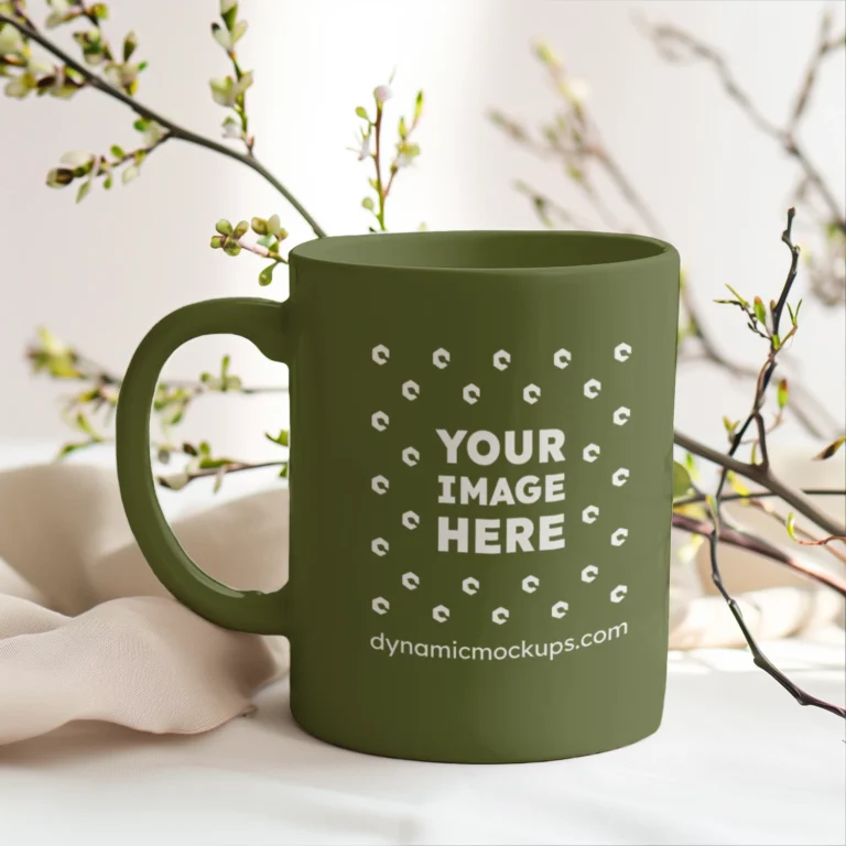 11oz Blank Olive Green Ceramic Coffee Mug Mockup Template