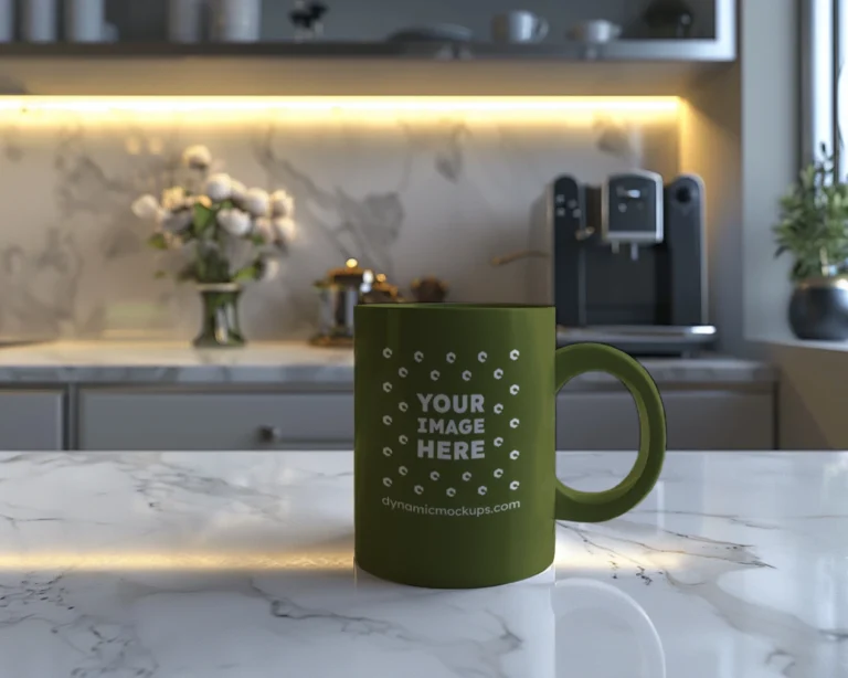 11oz Blank Olive Green Ceramic Coffee Mug Mockup Template