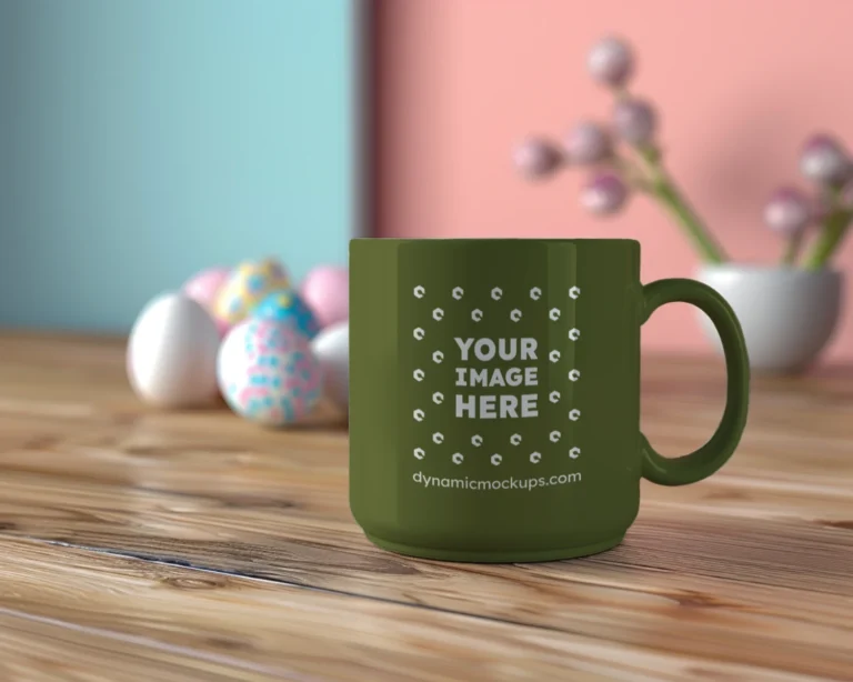 11oz Blank Olive Green Ceramic Coffee Mug Mockup Template