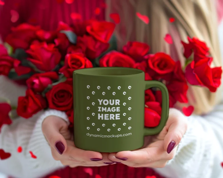 11oz Blank Olive Green Ceramic Coffee Mug Mockup Template