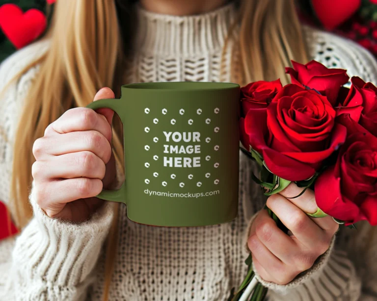 11oz Blank Olive Green Ceramic Coffee Mug Mockup Template