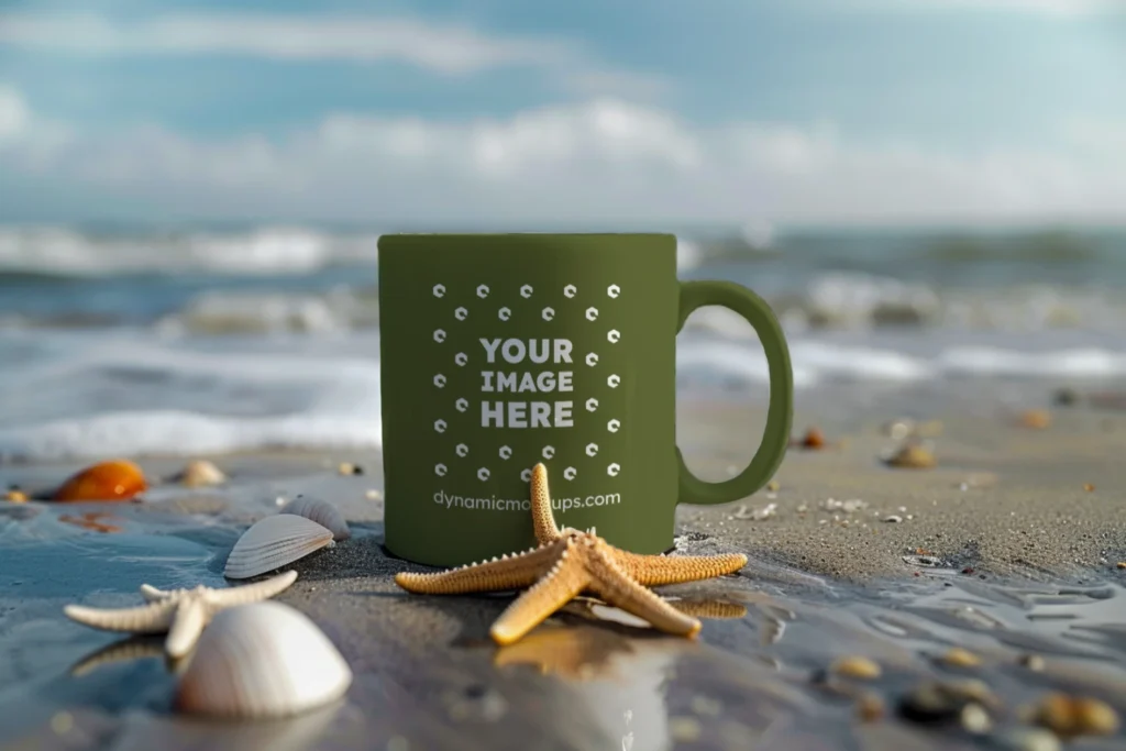 11oz Blank Olive Green Ceramic Coffee Mug Mockup Template
