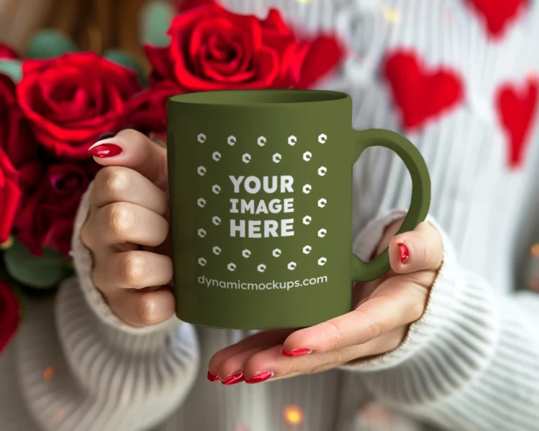 11oz Blank Olive Green Ceramic Coffee Mug Mockup Template