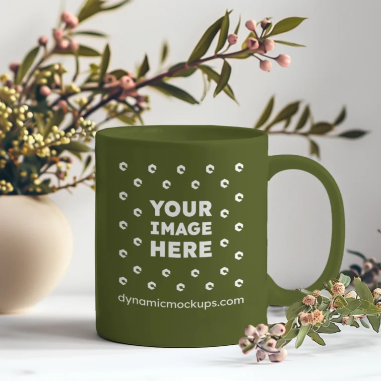 11oz Blank Olive Green Ceramic Coffee Mug Mockup Template