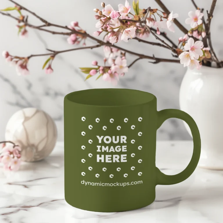 11oz Blank Olive Green Ceramic Coffee Mug Mockup Template