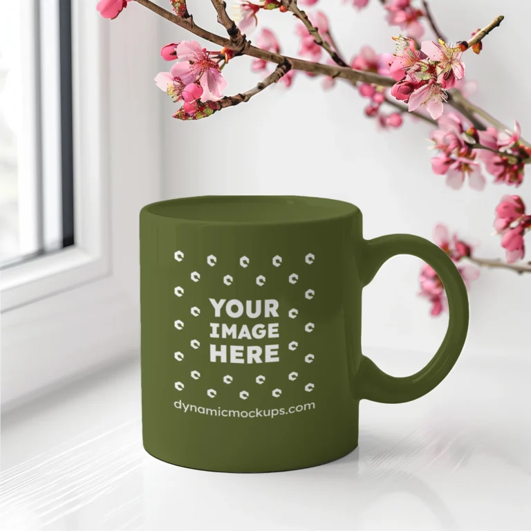 11oz Blank Olive Green Ceramic Coffee Mug Mockup Template