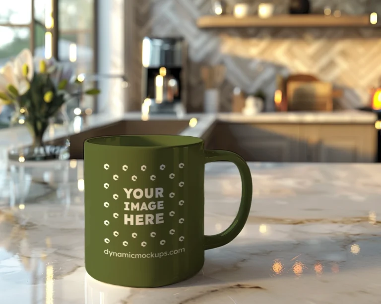 11oz Blank Olive Green Ceramic Coffee Mug Mockup Template