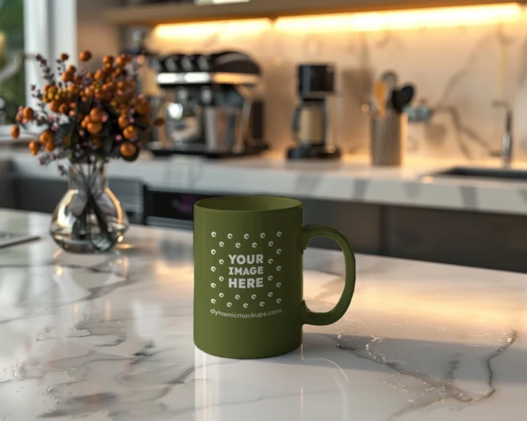 11oz Blank Olive Green Ceramic Coffee Mug Mockup Template