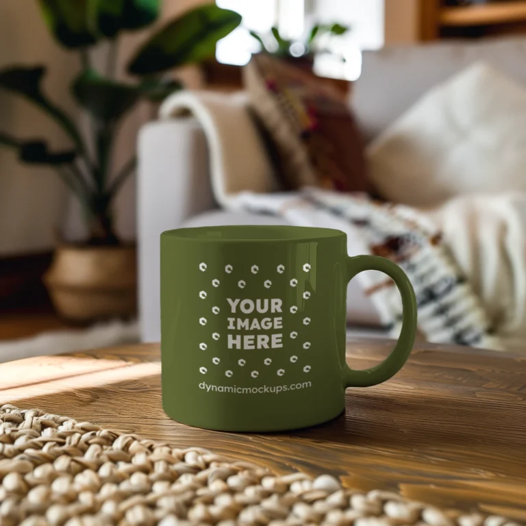 11oz Blank Olive Green Ceramic Coffee Mug Mockup Template