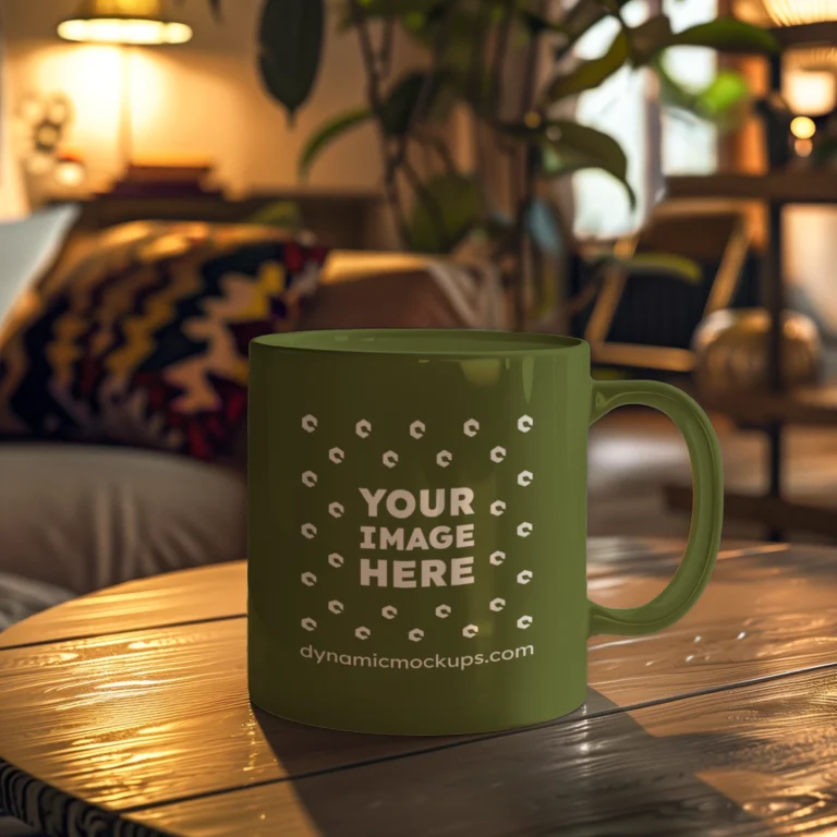 11oz Blank Olive Green Ceramic Coffee Mug Mockup Template