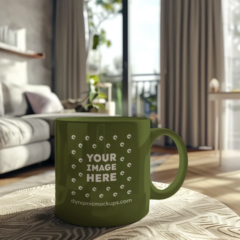 11oz Blank Olive Green Ceramic Coffee Mug Mockup Template