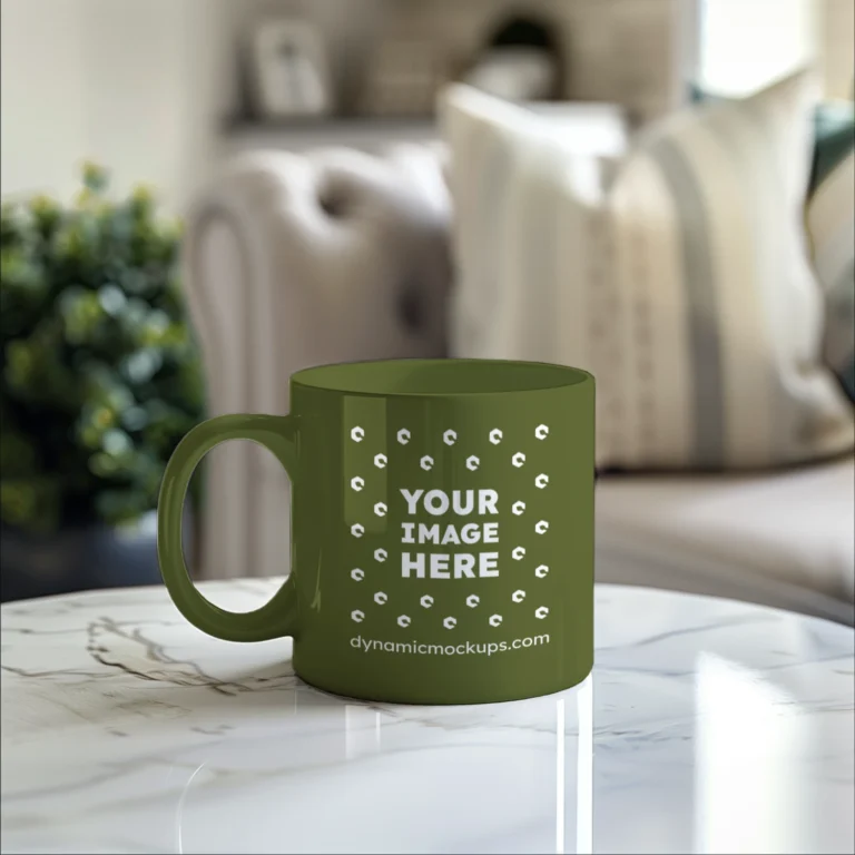 11oz Blank Olive Green Ceramic Coffee Mug Mockup Template