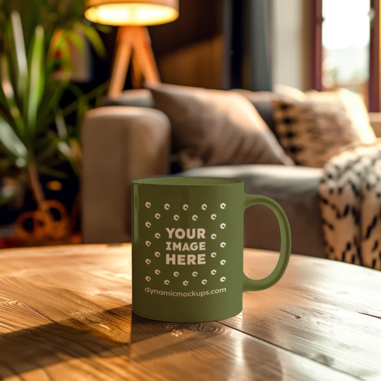 11oz Blank Olive Green Ceramic Coffee Mug Mockup Template