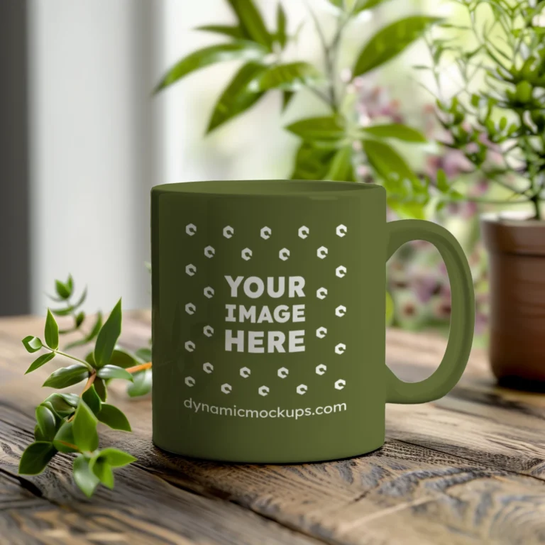 11oz Blank Olive Green Ceramic Coffee Mug Mockup Template