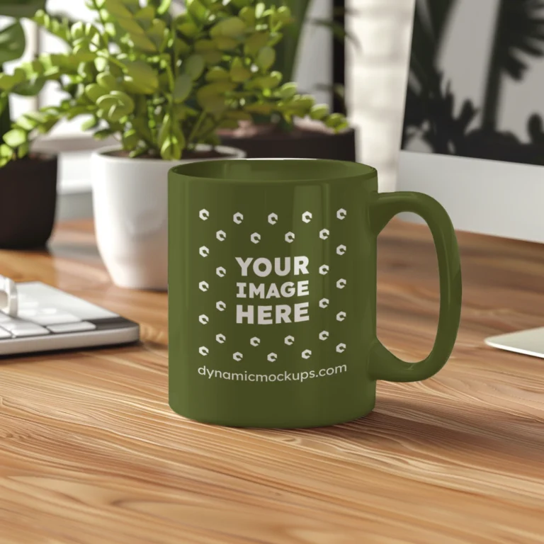11oz Blank Olive Green Ceramic Coffee Mug Mockup Template