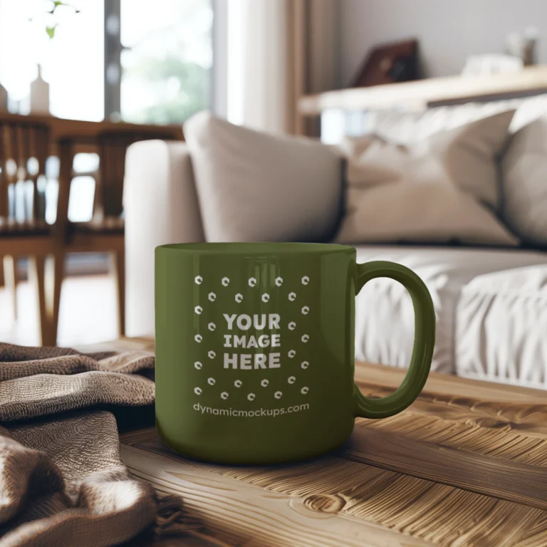 11oz Blank Olive Green Ceramic Coffee Mug Mockup Template