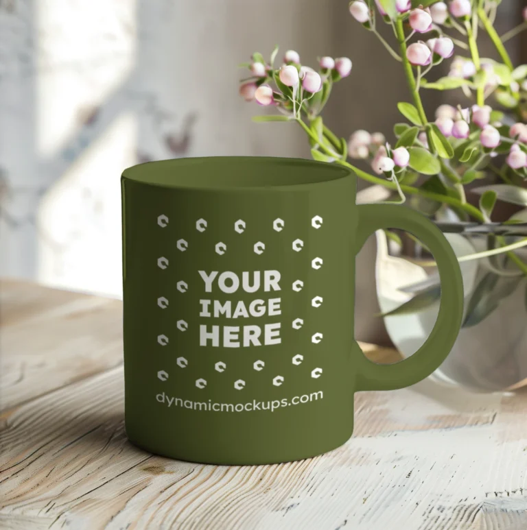 11oz Blank Olive Green Ceramic Coffee Mug Mockup Template