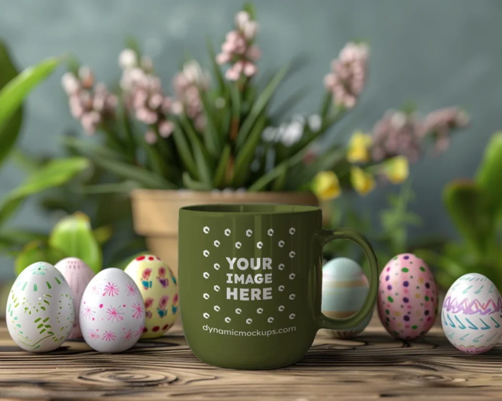 11oz Blank Olive Green Ceramic Coffee Mug Mockup Template