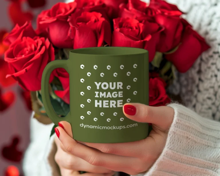 11oz Blank Olive Green Ceramic Coffee Mug Mockup Template