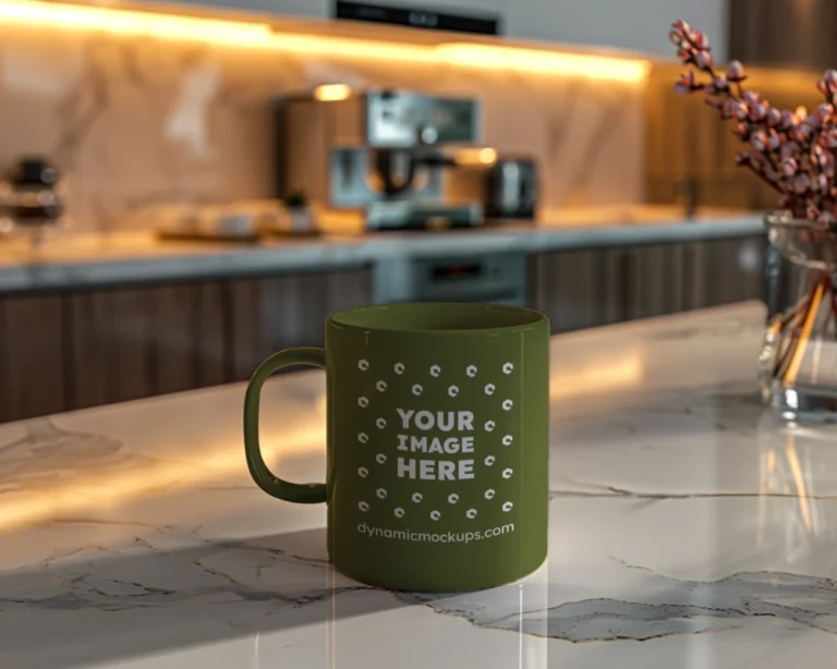 11oz Blank Olive Green Ceramic Coffee Mug Mockup Template