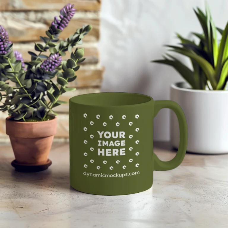 11oz Blank Olive Green Ceramic Coffee Mug Mockup Template