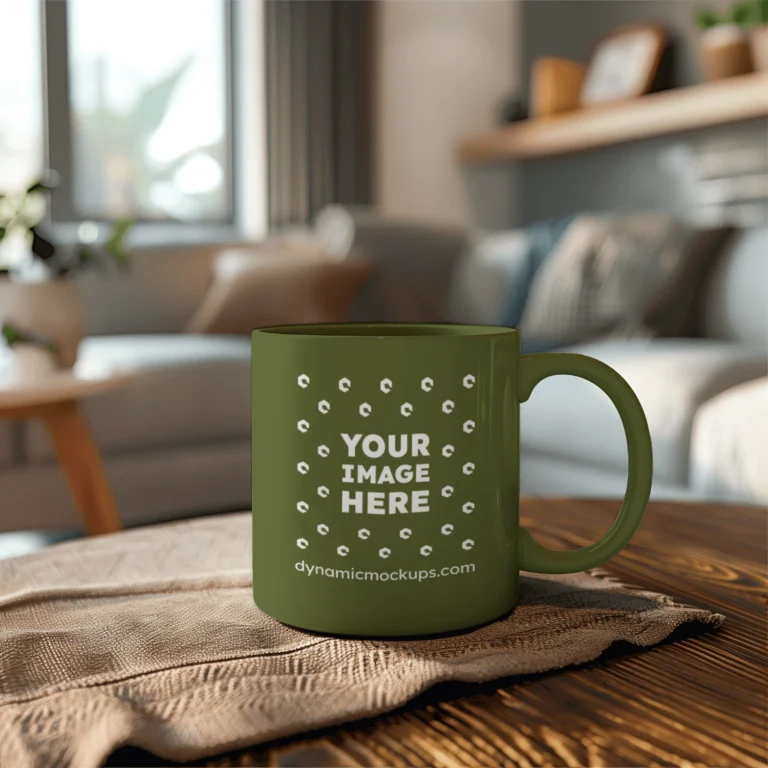 11oz Blank Olive Green Ceramic Coffee Mug Mockup Template