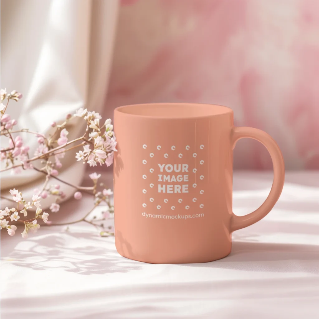11oz Blank Peach Ceramic Coffee Mug Mockup Template