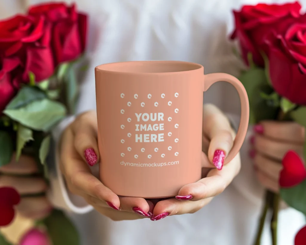 11oz Blank Peach Ceramic Coffee Mug Mockup Template