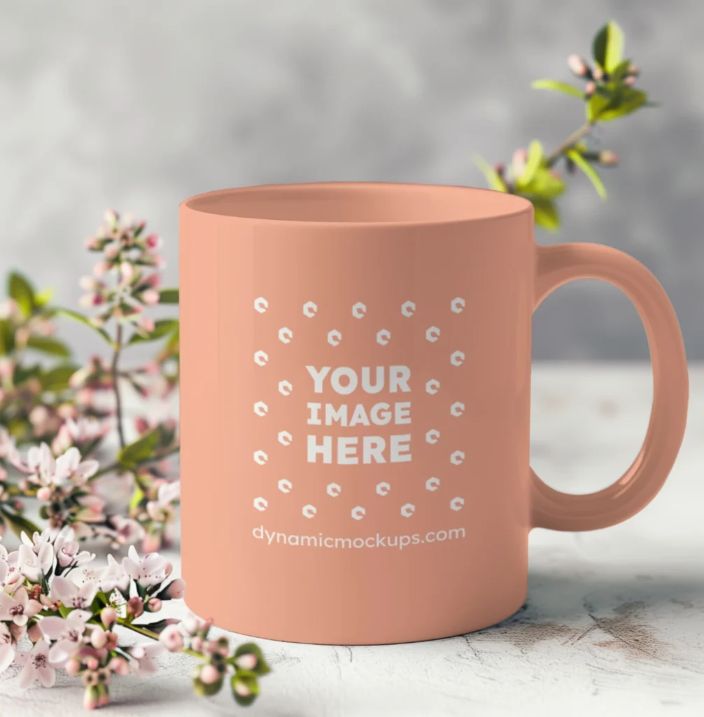 11oz Blank Peach Ceramic Coffee Mug Mockup Template