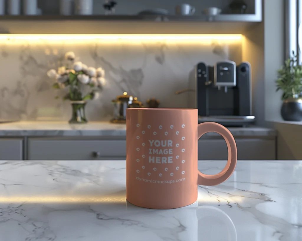 11oz Blank Peach Ceramic Coffee Mug Mockup Template